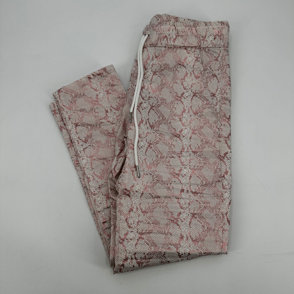Bevy Flog‎ Pink Metallic Snakeskin Tapered Drawstring Pants Size 24 Glam Rock